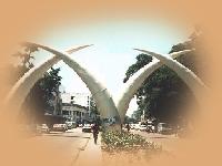 Photo of Mombasa's famous tusks. They're actually diminishing metal rings!